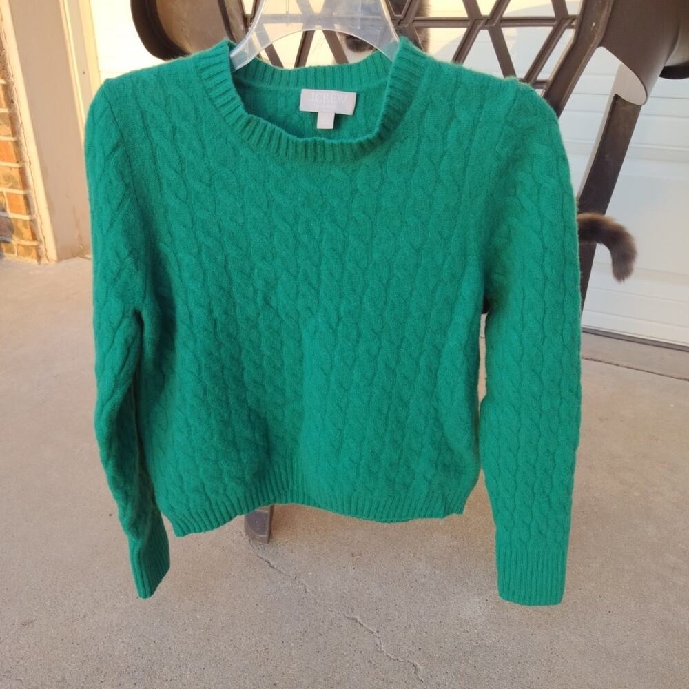 J. Crew Emerald Green Cashmere Crewneck Sweater Womens Size L Luxury Crop